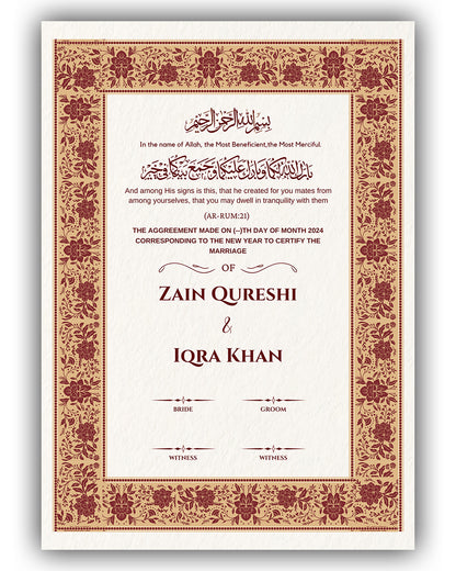 Maroon Ornament Turkish Nikah Nama