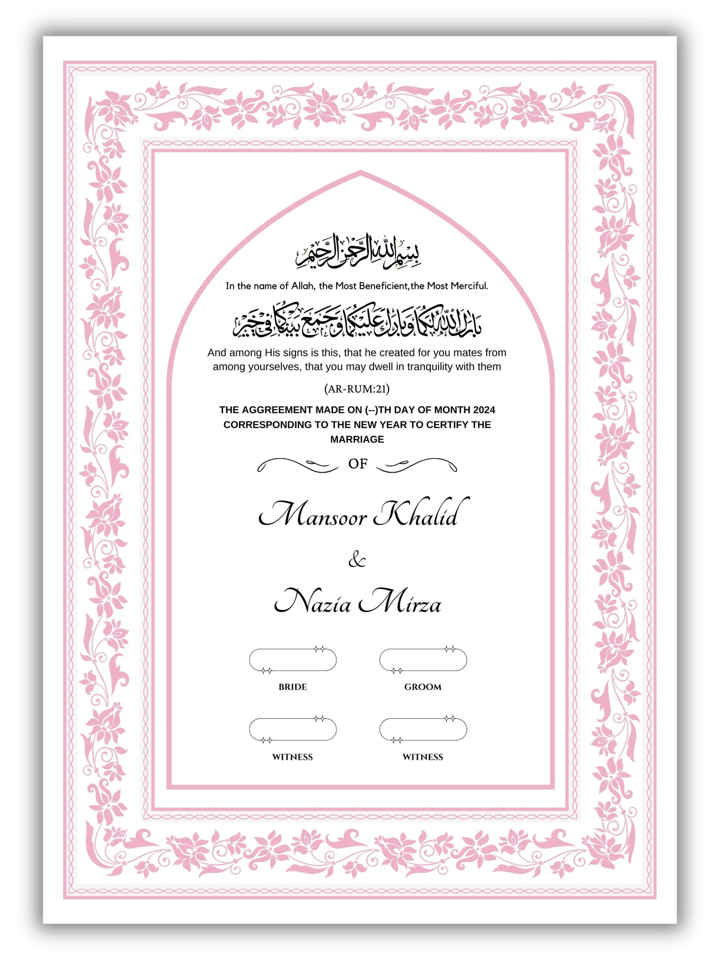 Pink Petal Promise Nikah Nama