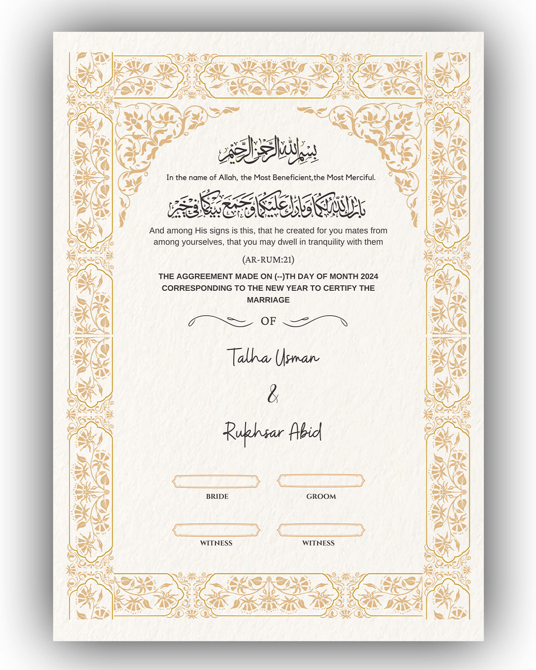 Golden Jasmine Nikah Nama