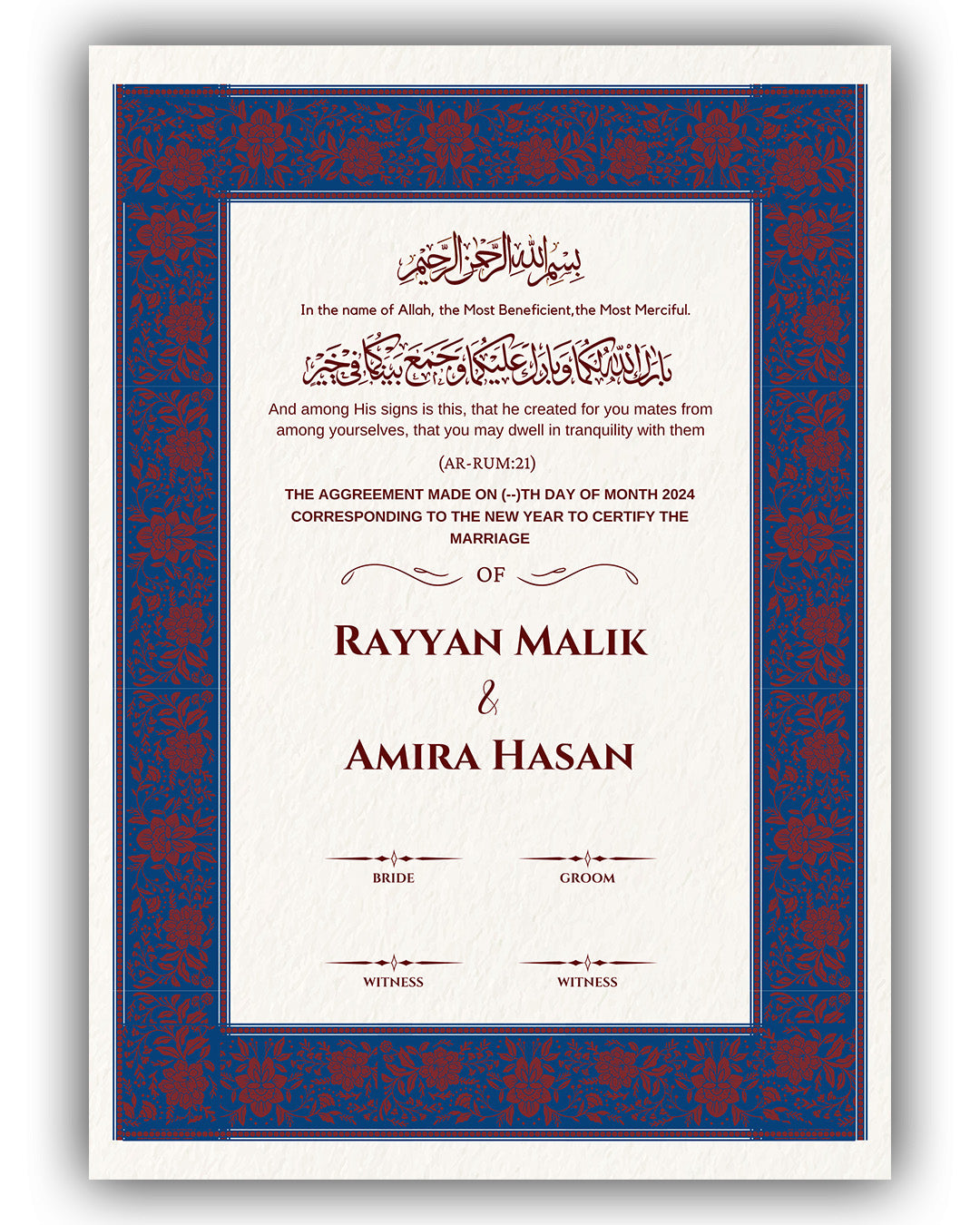 Darkish Blue Ornament Turkish Nikah Nama