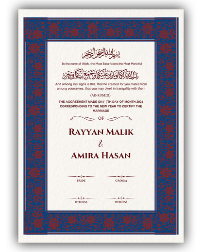 Darkish Blue Ornament Turkish Nikah Nama