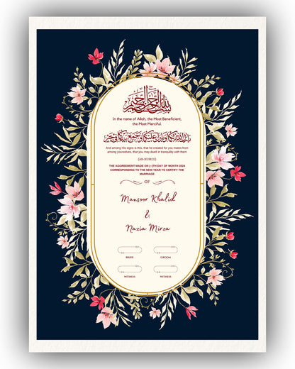 Deep Blue Oval Elegance Nikah Nama