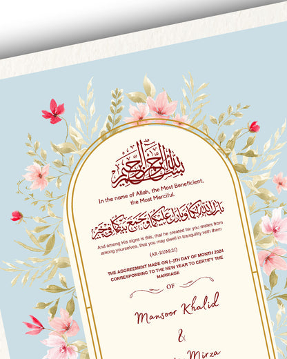 Sky Blue Oval Elegance Nikah Nama