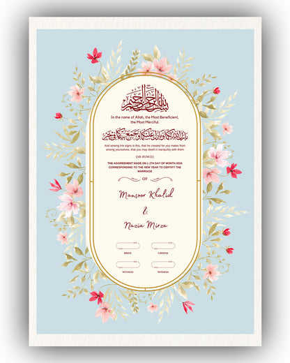 Sky Blue Oval Elegance Nikah Nama