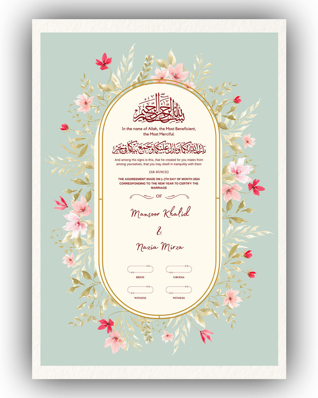 Pastel Green Oval Elegance Nikah Nama