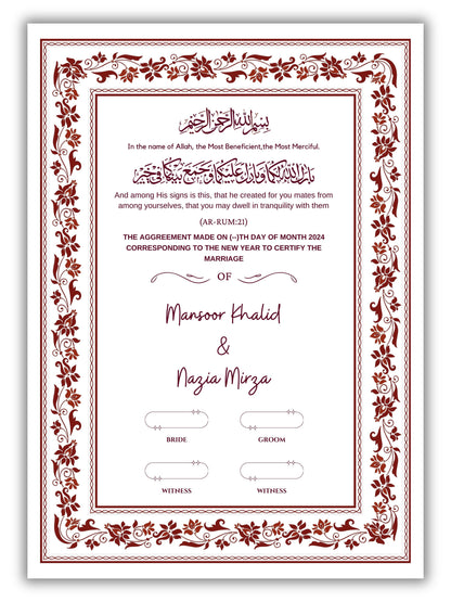 Maroon Embrace Nikah Nama