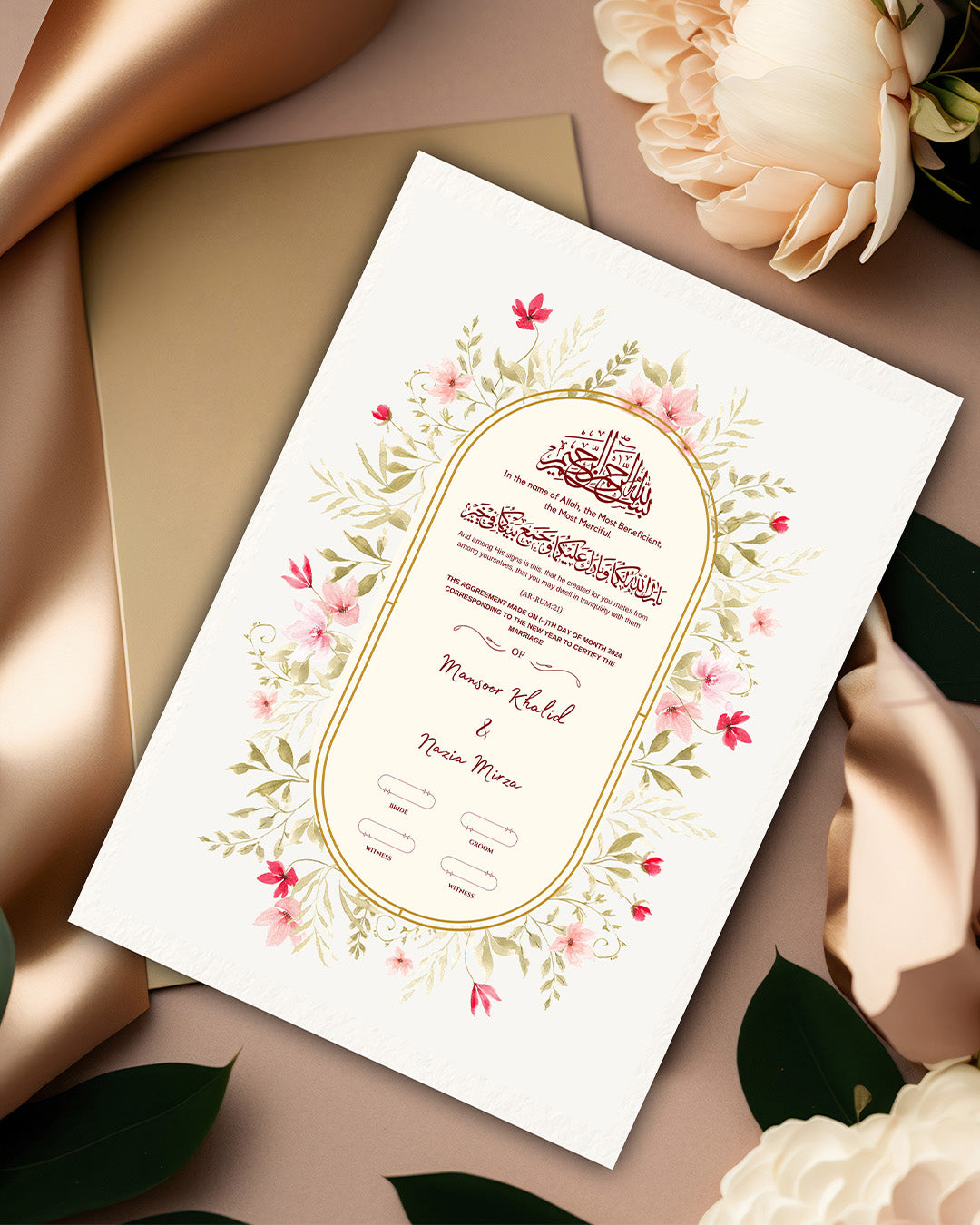 Floral Cream Oval Elegance Nikah Nama