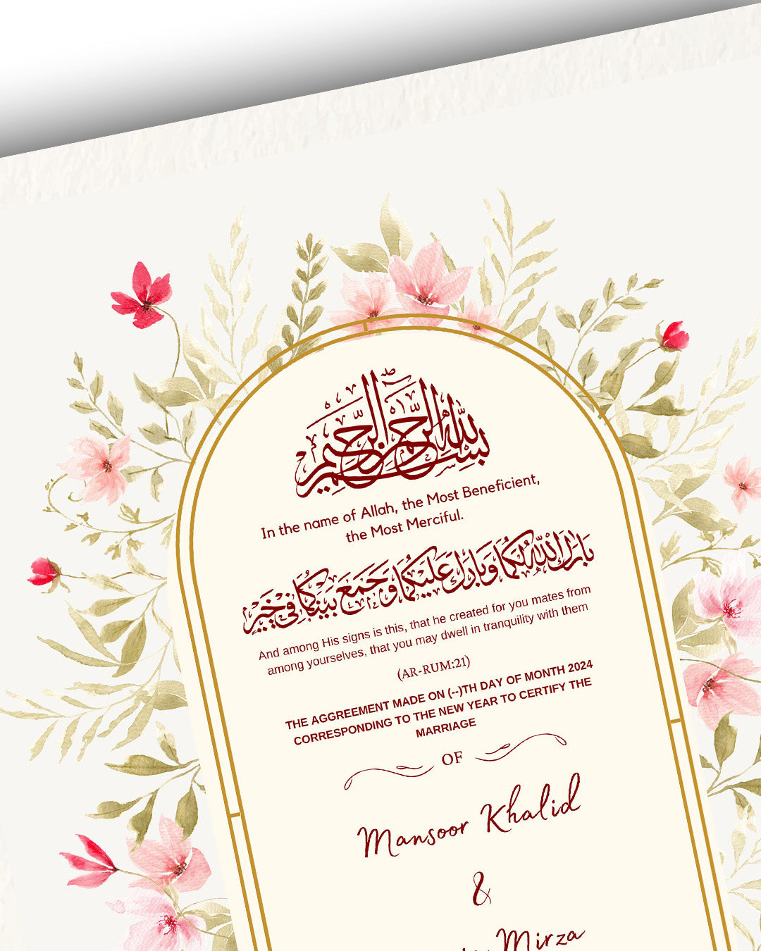 Floral Cream Oval Elegance Nikah Nama