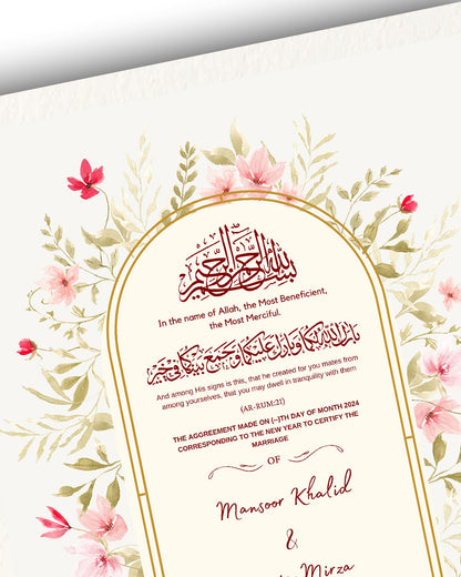 Floral Cream Oval Elegance Nikah Nama