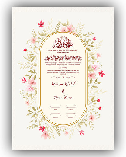 Floral Cream Oval Elegance Nikah Nama