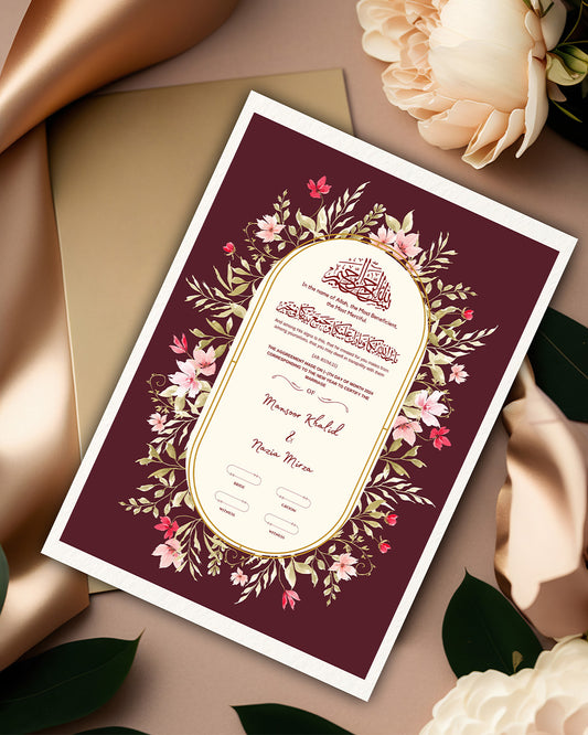 Regal Maroon Oval Elegance Nikah Nama