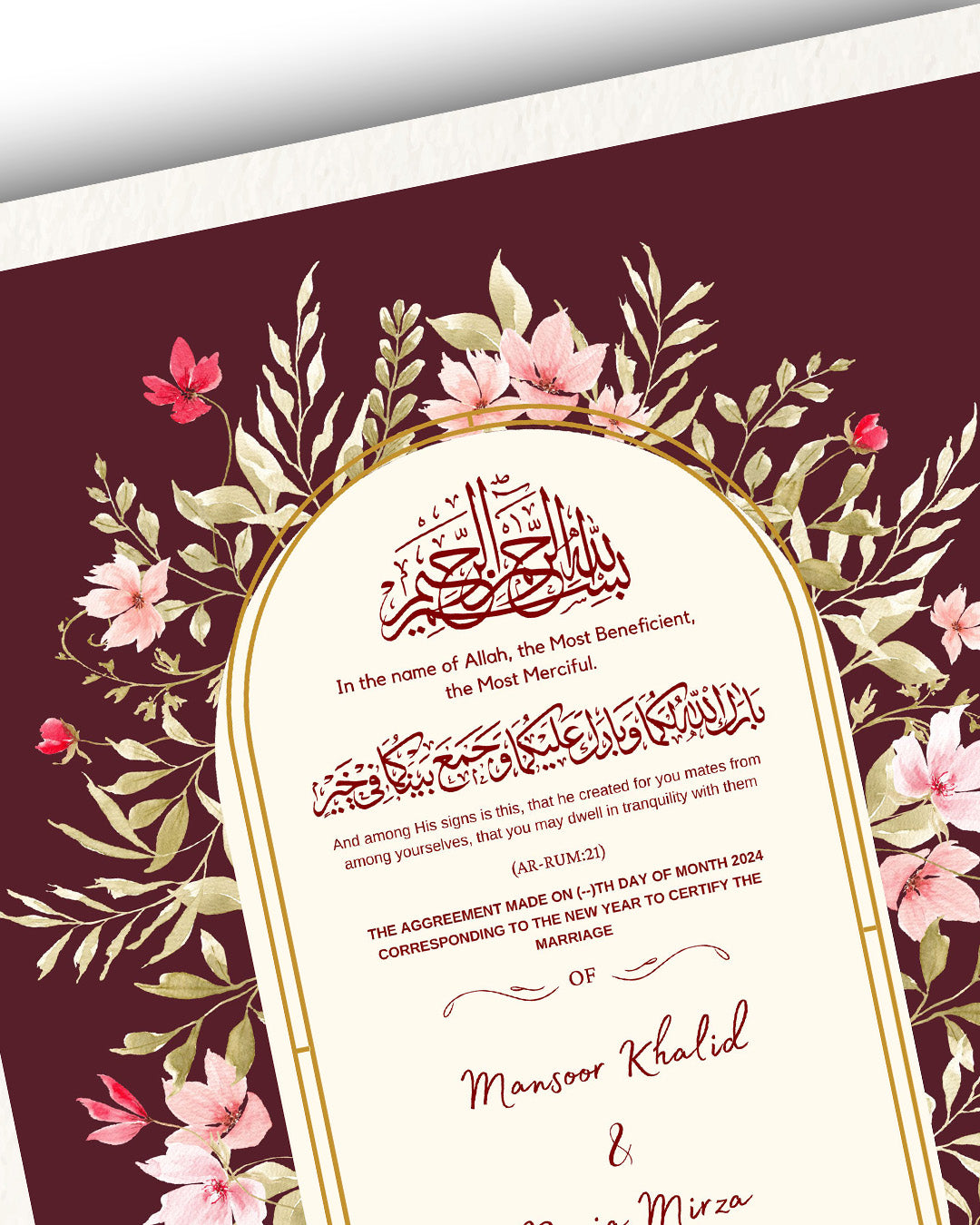 Regal Maroon Oval Elegance Nikah Nama