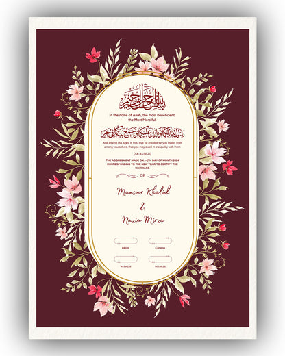 Regal Maroon Oval Elegance Nikah Nama