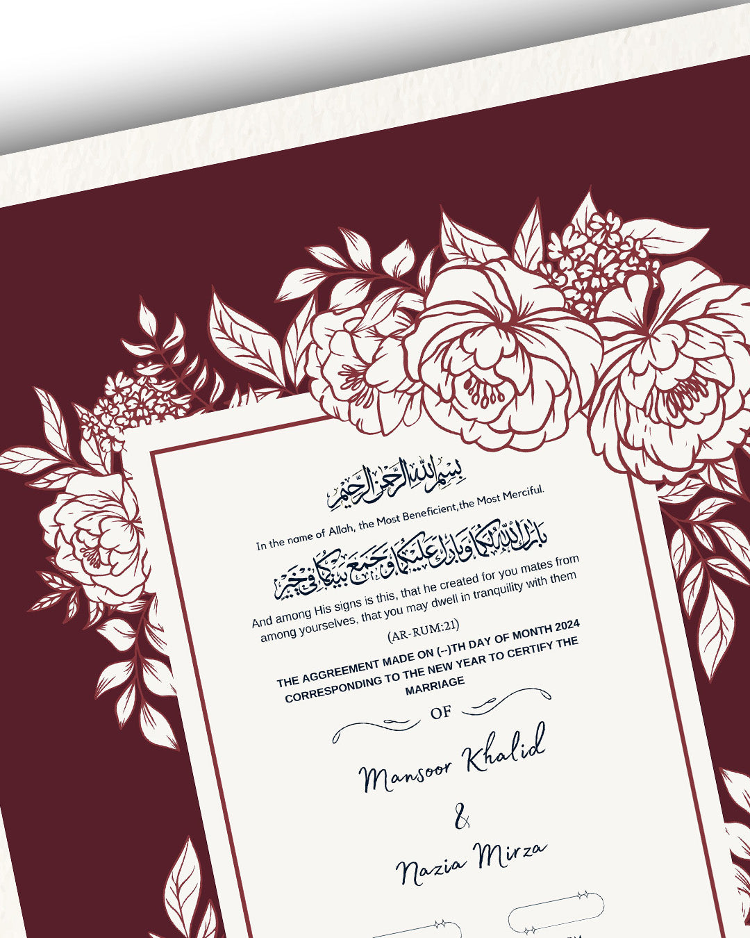 Royal Crimson Blossom Nikah Nama