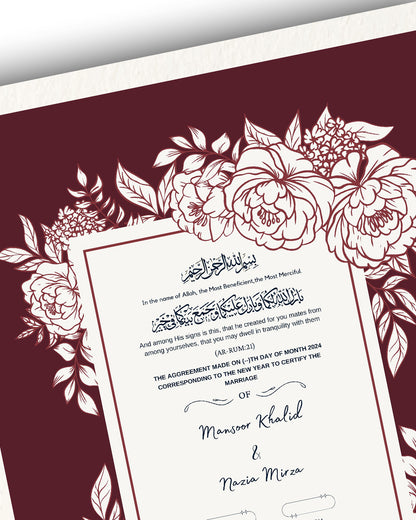 Royal Crimson Blossom Nikah Nama