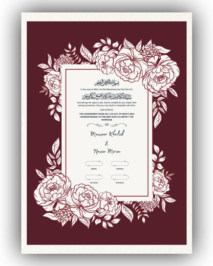 Royal Crimson Blossom Nikah Nama