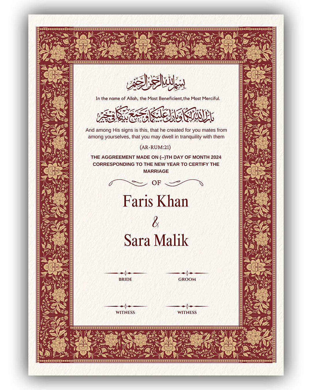 Rosy Ivory Turkish Nikah Nama