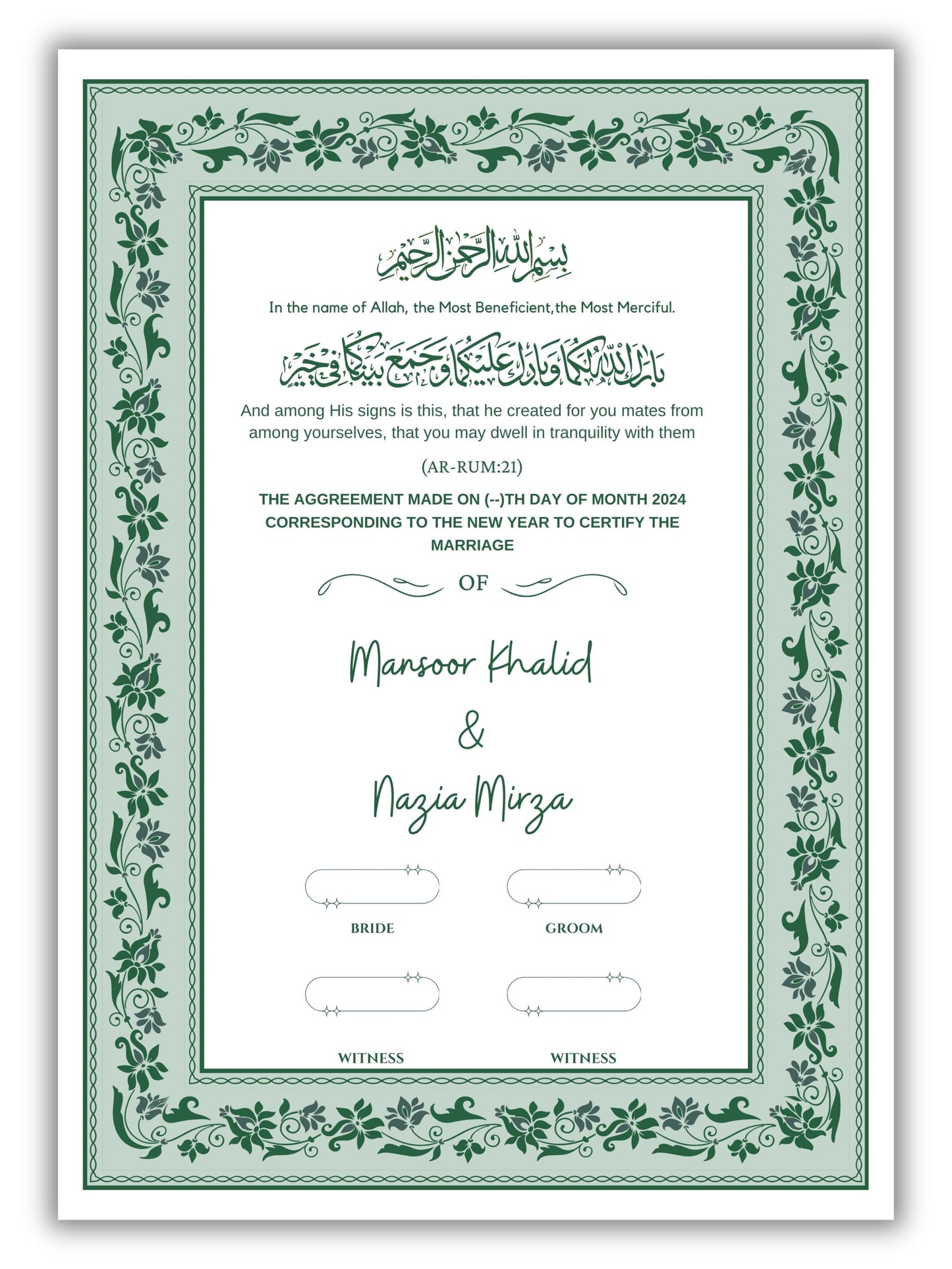 Soft Green Serenade Nikah Nama