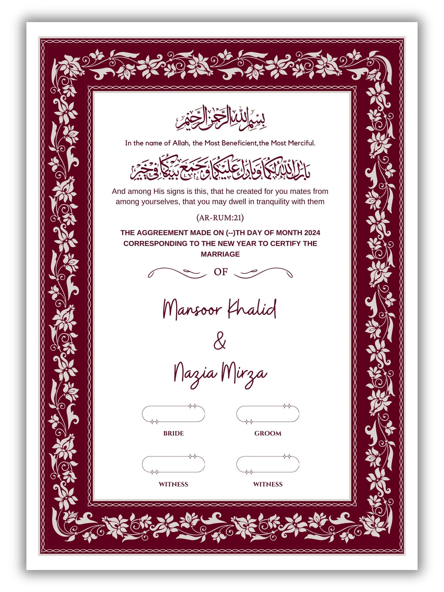 Mahogany Matrimony Nikah Nama